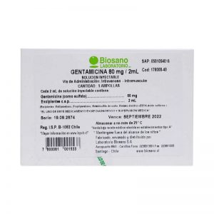 Gentamicina 80 mg 2 ml solución inyectable Biosano